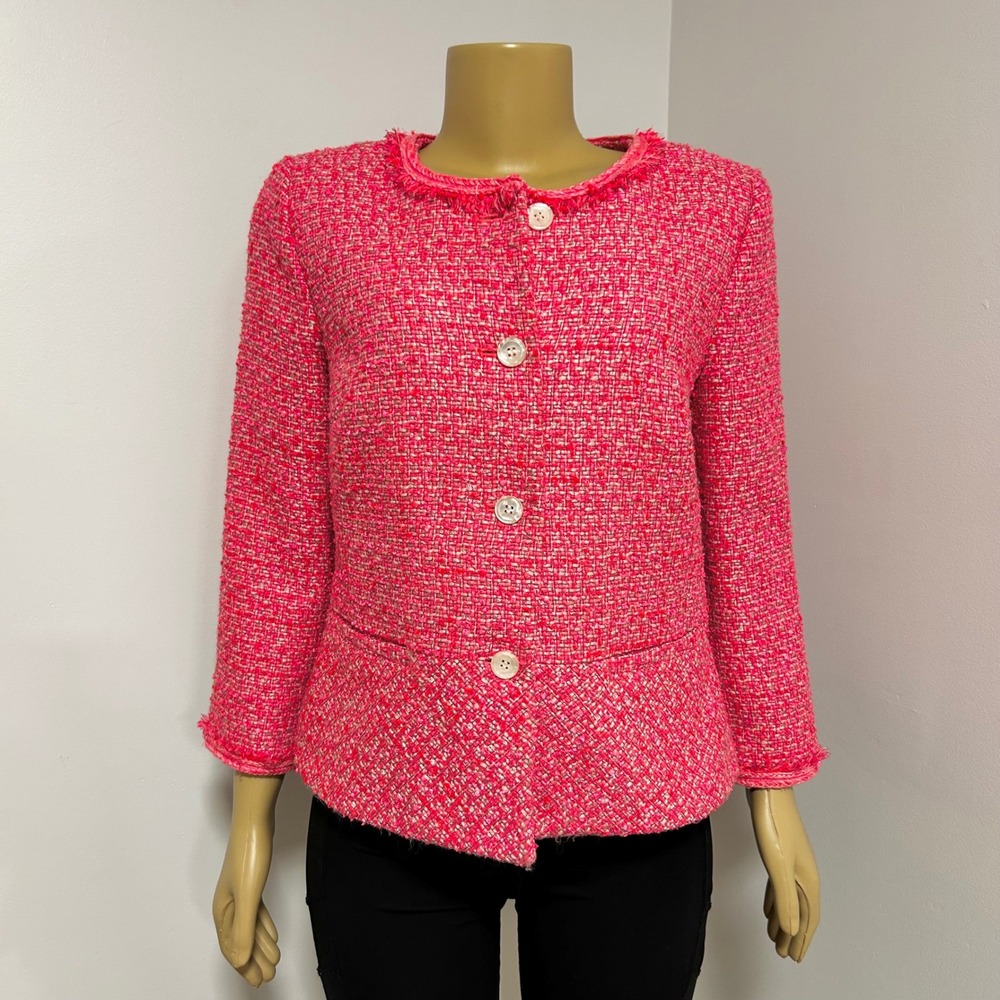 Talbots Hot Pink Tweed Peplum Jacket